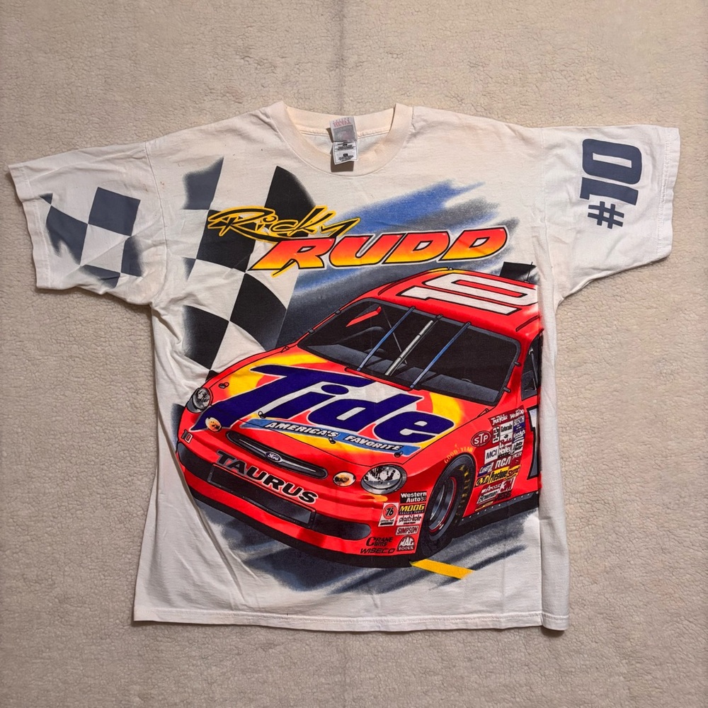 Vintage 90s NASCAR Ricky Rudd #10 Tide Mens XL Graphic Tee Rare